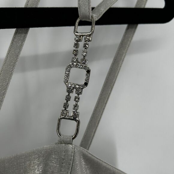 KAY UNGER Silver Metallic Spaghetti Strap Embellished Formal Mini Dress Size 4 - Picture 8 of 8